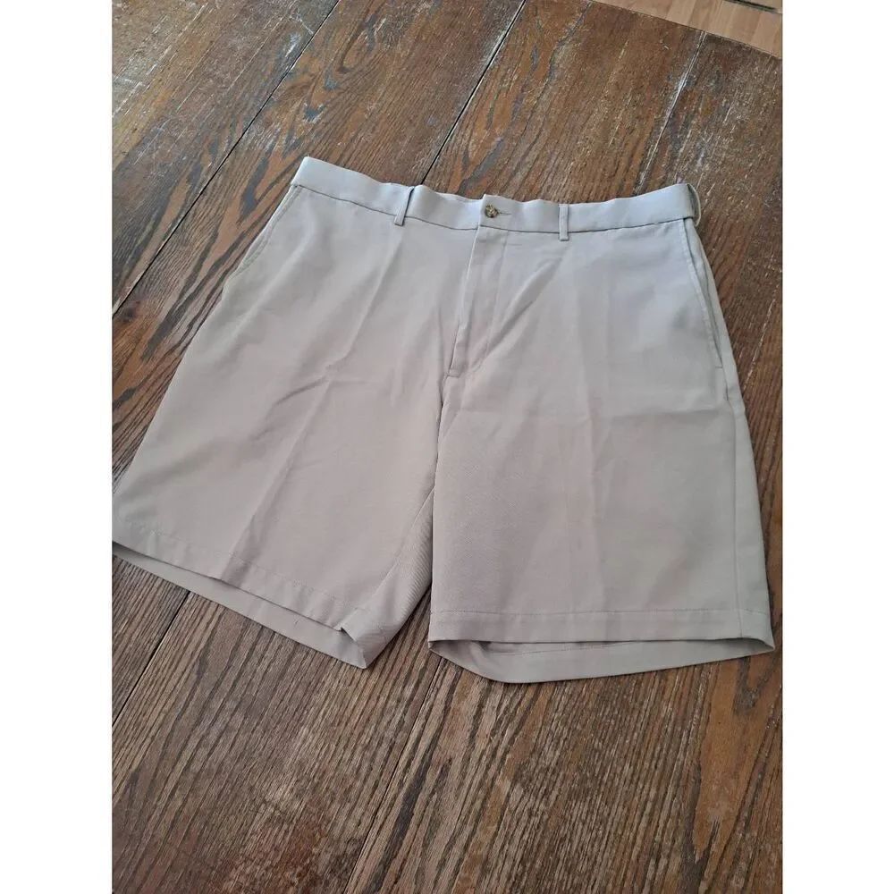 Mens 38" Waist Saddlebred Tan Khaki Flat Front Casual Summer Shorts